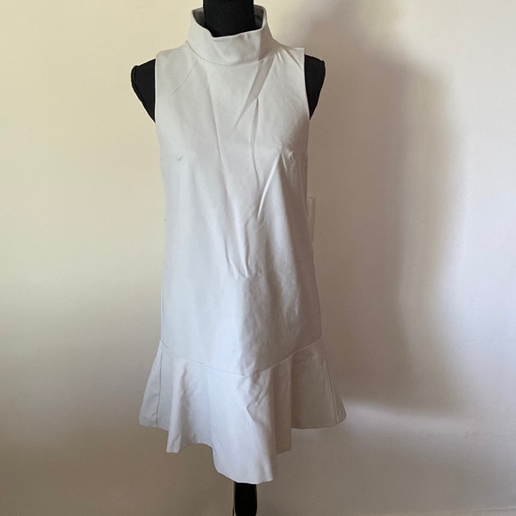Kookai Dresses & Skirts - Kookai Dress High Neck Knee Length Size 38/ Small Off White/ Grey Viscose Blend